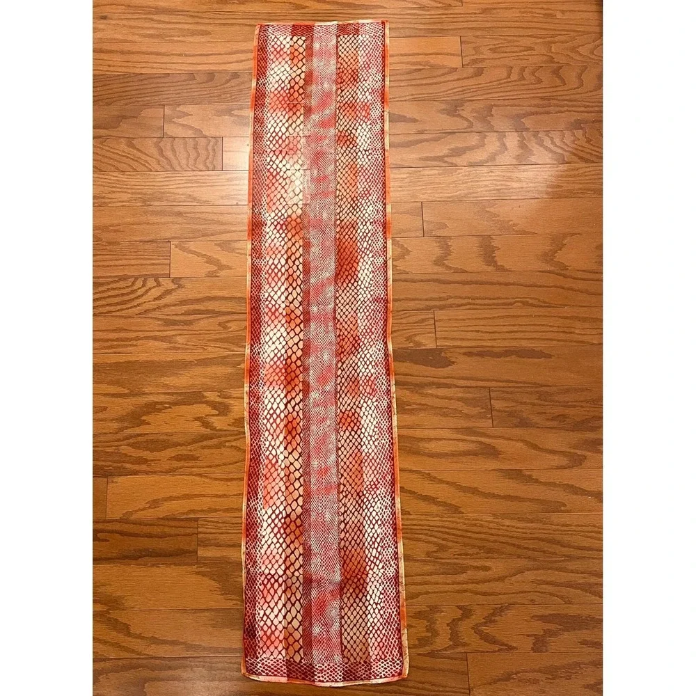 Red‎ Orange Snakeskin Print Scarf 100% Silk Lightweight Neck Scarf Women 52